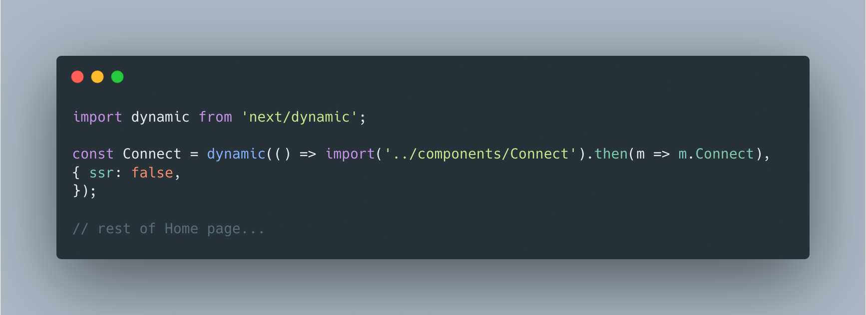 Next.js dynamic import disabling server-side rendering for the Connect component