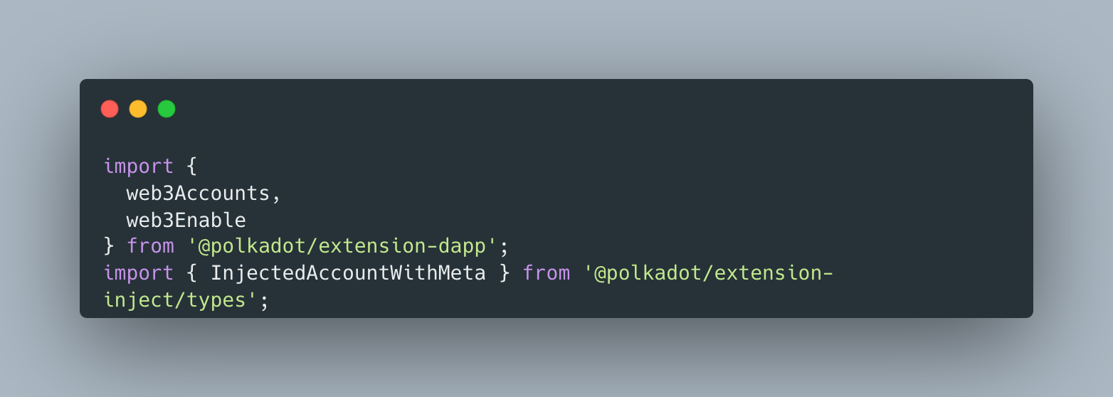 TypeScript imports from @polkadot/extension-dapp
