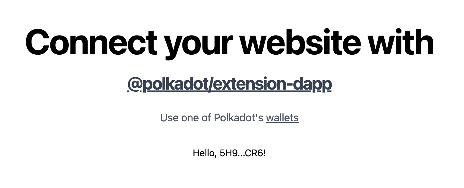 Connected wallet greeting with account address