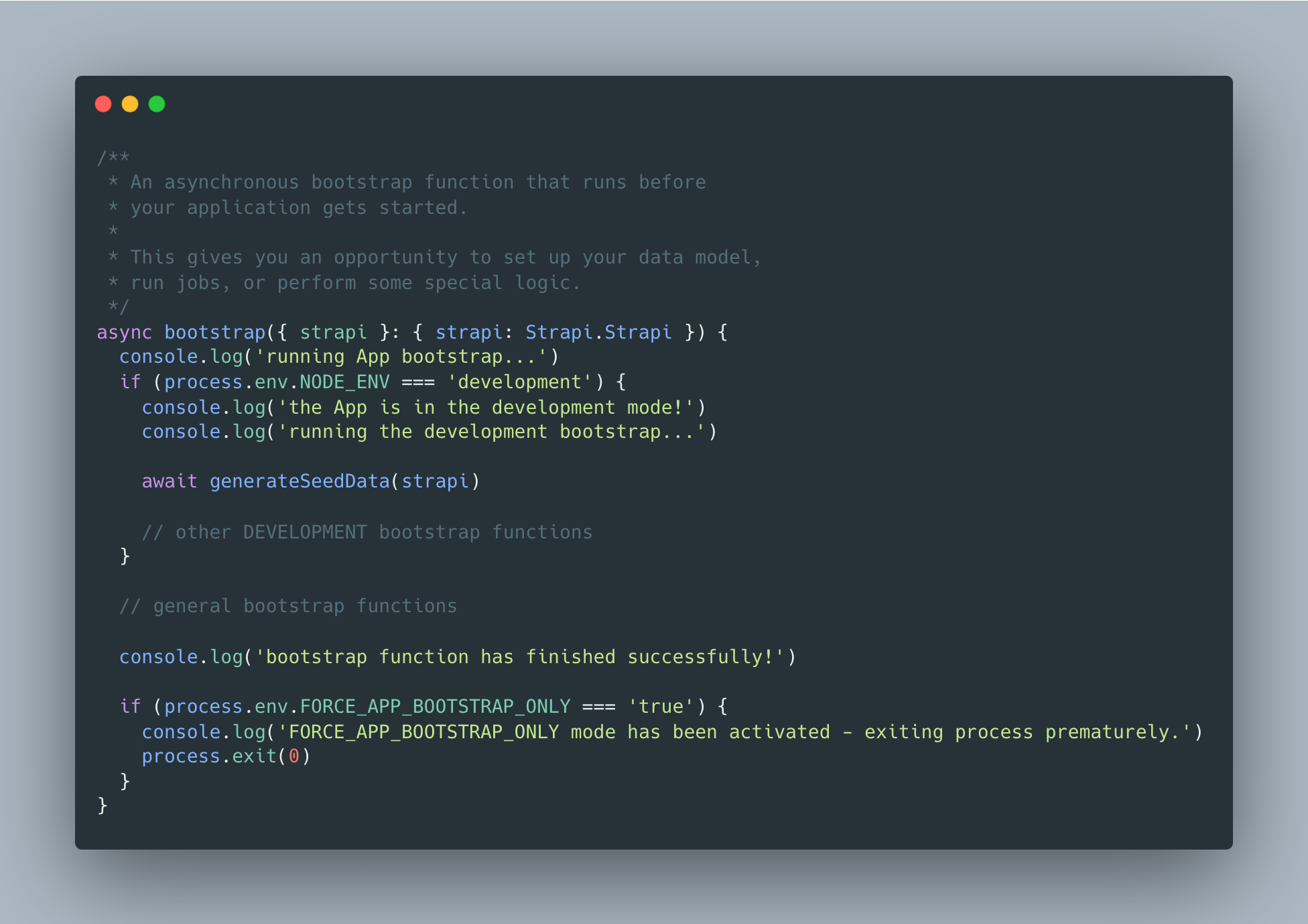 Strapi bootstrap function that runs the data seed