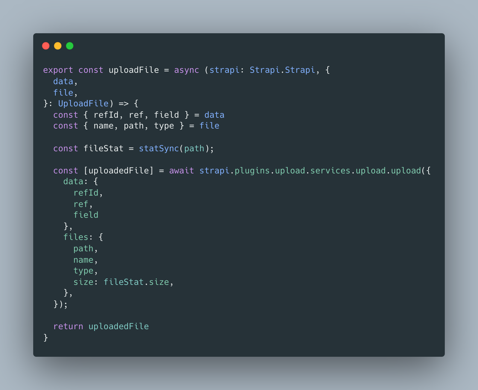 Helper that uploads media through Strapi