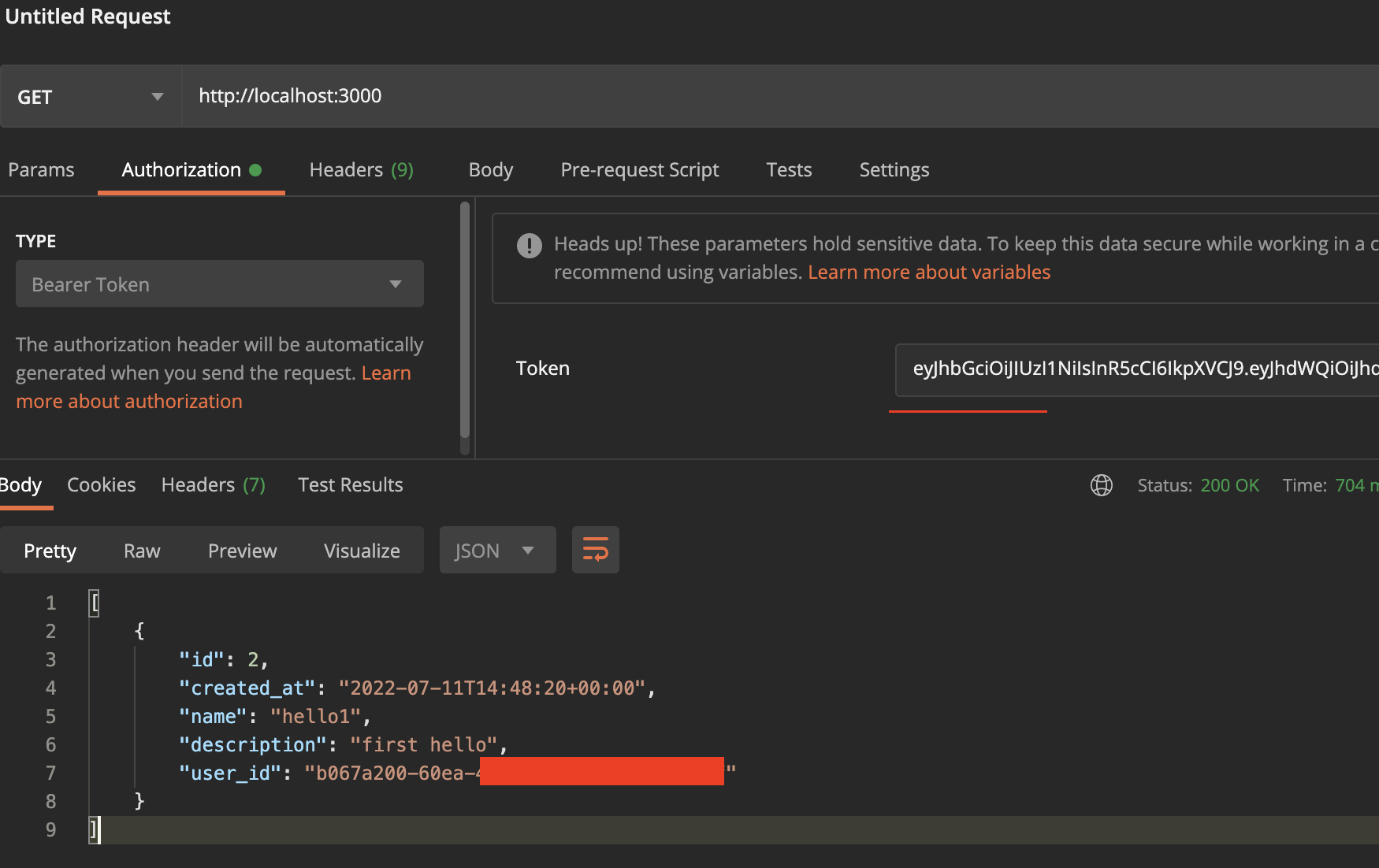 Postman request authenticated with a Supabase access token