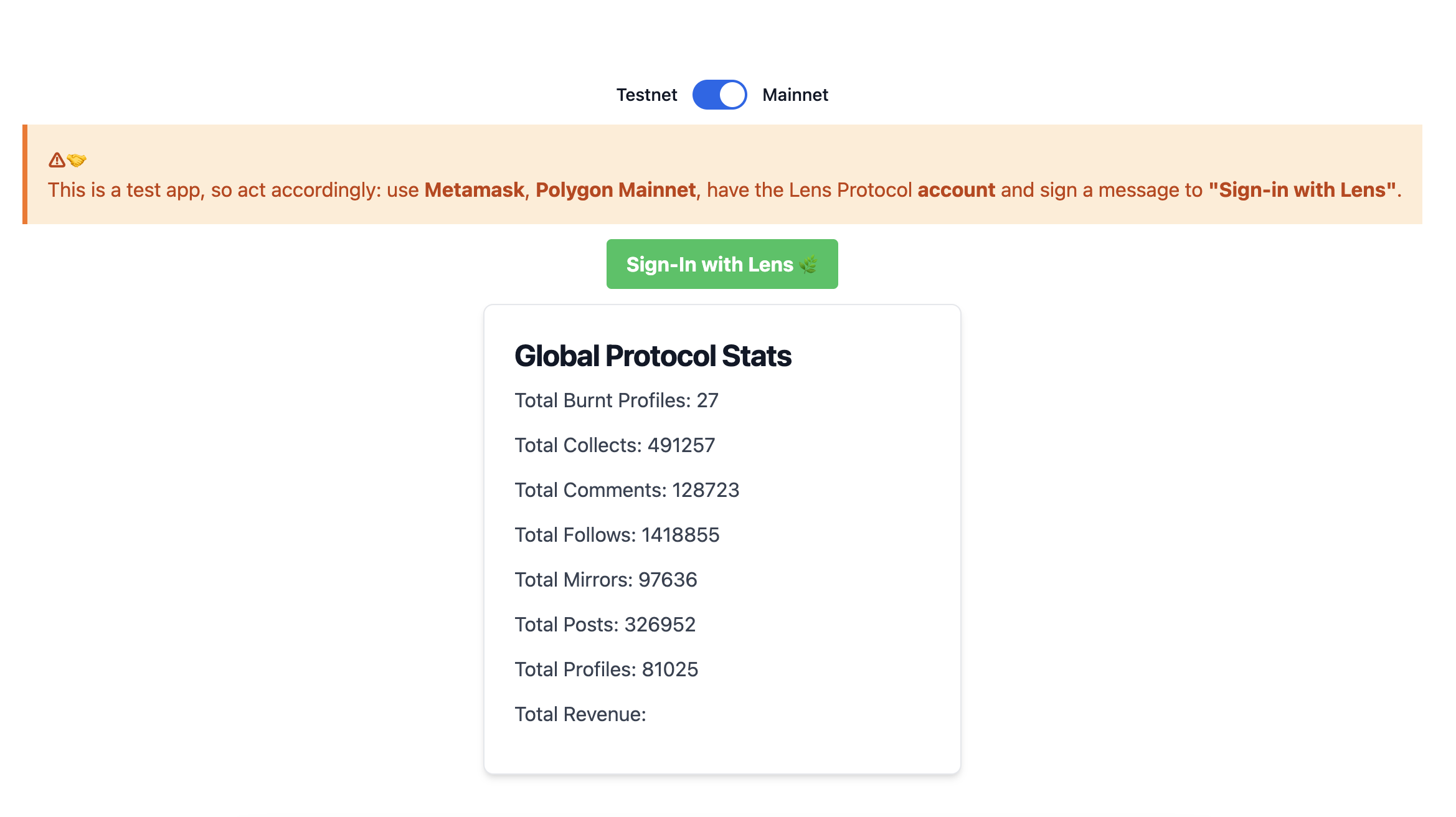 React example showing Lens recommended profiles